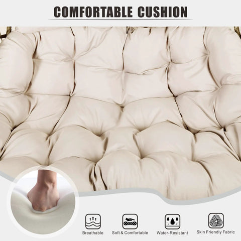 Close-up of cushion for Ultra Cozy Double Hanging Egg Chair With Stand For Patio And Garden Deluxe Hammock Swing Chair