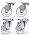 Slick Two Inch Clear Casters Featuring Top Shelf Polyurethane Build With A Heavy Duty Two Hundred Sixty Five Pound Rating For No Sweat Rolling On Hardwood Tile Or Carpet Floors Perfect For DIY Furniture Refreshes And Solid Workbench Upgrades Set Of Four. Clear 2-inch casters with metal brackets for furniture mobility.