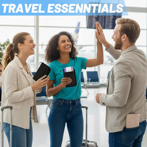 Group with All In One Travel Organizer Passport Holder With RFID Blocking, Ten Pocket Passport Wallet at airport