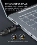 Imini 2 EDC Rechargeable Keychain Flashlight With 50 Lumens Output plugged into USB port for charging