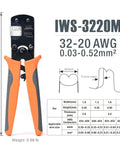 IWS-3220M micro connector pin crimping tool, front view with orange grips, for 0.03–0.52 mm² (32–20 AWG)