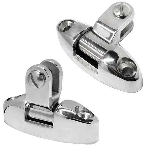Heavy Duty 316 Stainless Steel Bimini Top Swivel Deck Hinge With 180 Degree Adjustable Quick Release Side Mount Hardware, angled view.
