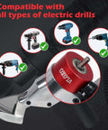 Sheet Metal Cutter Drill Attachment for Electric Drills, featuring 360 degree pivoting handle, compatible with multiple drill models