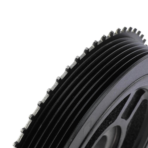 Close-up of Mazda Engine Harmonic Balancer Crankshaft Pulley showing gears and black finish, for Mazda 3 2007-2013 Mazda 6 2006-2007 CX7 2007-2012