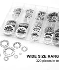 320Pcs Lock Washers Set With Internal Tooth Star Washers In 304 Stainless Steel 8 Sizes M2.5 M3 M4 M5 M6 M8 M10 M12 Kit