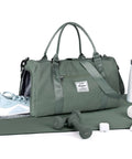 Green Travel Duffel With Shoes Compartment And Wet Pocket For Women And Men Airport Friendly Carry On Gym Bag with accessories