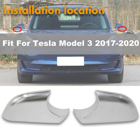 Fresh Chrome Tesla Model 3 Mirror Lower Cover Caps Pair 2017-2022 Replacement Trim on vehicle installation location