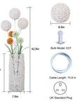 Dimensions of Pastoral LED Floor Lamp With Handwoven Rattan Flower Shade For Cozy Vibe A Standing Reading Light Great For Living Room Bedroom Or Tea Room Smart Vibe Lamp For Clubs And Modern Home Decor with bulb and cord details.