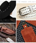 400 Set Double Cap Leather Rivets 5mm Tubular Metal Studs with 3 Piece Setting Tools Kit, shown on hat, belt, knife sheath