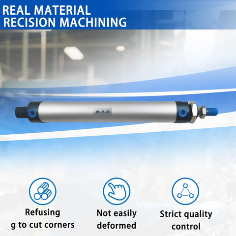 Mini Pneumatic Cylinder MAL 25x150 Double Acting Aluminum Body, 25mm Bore, 150mm Stroke, shown in a professional setting