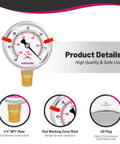Glycerin Filled Vacuum Pressure Gauge That Holds Up With A Two And A Half Inch Dial Stainless Steel Case Red Range Mark For Safe Operation Minus Thirty In Hg To Zero For Vacuum Pumps Tanks And Systems With One Quarter Inch NPT Lower Mount Built For brass 1/4 NPT male close-up