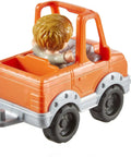 Easy Grip Push Along Pick Up Truck Toy with figure for toddlers, orange truck with figure seated, ideal for storytelling play.