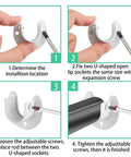 Installation steps for Heavy Duty Stainless Steel Closet Rod End Supports, showing U-shaped brackets and adjustment screws.