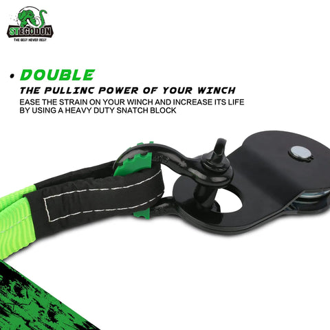 Close-up of Heavy Duty 4x4 Recovery Kit With Winch Accessory Bundle Tow Strap Eight-Ton Snatch Block for tough recoveries