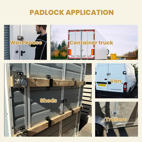 Beefy Heavy Duty Padlock Set Keyed Alike 2 Pack With Solid Steel Hasp 73MM for vans, trucks, gates, garages, and sheds usage.