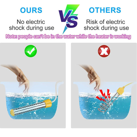 Comparison of portable 1500W submersible immersion water heater with 304 stainless steel guard versus standard heater