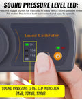Close-up of Pro Grade Sound Calibrator For Sound Level Meters With Three Calibration Levels 114dB 104dB And 94dB At 1000 Hz.