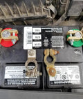 Beefy Brass Battery Terminals Top Post Connectors Clamps Set for Marine Cars Boats and RVs One Pair installed on battery