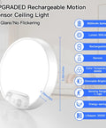 Upgraded 8000mAh Rechargeable Ceiling Light With Remote Wireless Motion Sensor LED Fixture For Shower Bathroom Closet Stairs Hallway And Porch Cool White 6000K Long Lasting Battery No Wiring Needed