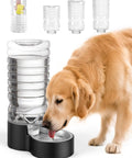 Golden retriever drinking from 2.5 Gallon Automatic Dog Water Dispenser With Wide Mouth For Easy Cleaning And Removable Stainless Steel Bowl