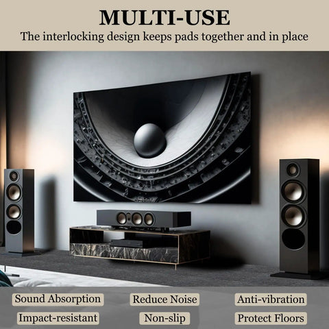Thick Interlocking Acoustic Floor Mats For Home Studio Set Of 16 11x11x0.4 Inches High Density Sound Dampening And Vibration Control Non Slip Tiles For Piano Drums And Music Practice