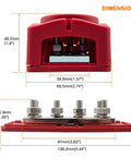 Badass Heavy Duty 450 Amp 12-48 Volt Busbar Box dimensions shown, featuring nickel plated copper contacts and six M8 studs.