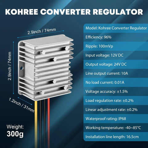 12V To 24V DC Boost Converter 10A 240W Waterproof Voltage Regulator Module with aluminum fin-type heatsink and wiring