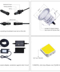 12V Low Voltage Waterproof IP67 Warm White Recessed Deck Lights Kit components and specifications illustration
