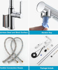 Bar Sink Faucet with Pull Down Sprayer and Magnetic Docking, aerator key, connection hoses, and installation kit