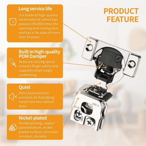 Chibery 2-pack concealed cabinet hinge, satin nickel finish, 1-1/4" overlay, soft-close for face-frame doors