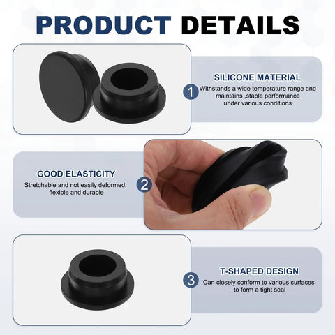T-Shaped Silicone Plugs Kit 27.3mm Diameter 1-1/16 Inch Snap-In Round Rubber Stopper for 26-27mm Holes waterproof seal details