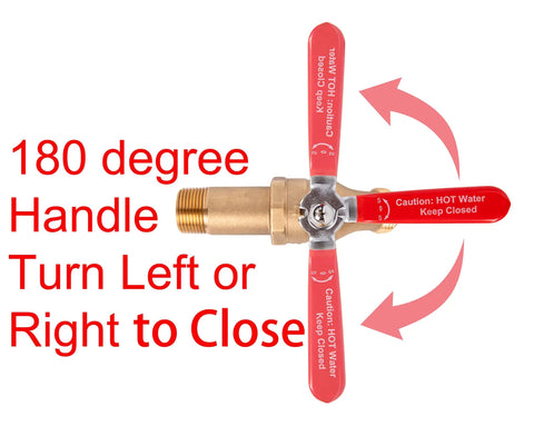 Full Port Brass Water Heater Drain Ball Valve With Two Inch Shank, Three Quarter Inch MNPT, Lead Free Potable Water Valve, 180 Degree Handle