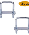 Two Piece Leaf Spring Clamp Kit Fits Up To Three Inch Wide Leaf Springs Locks Springs Together, shown with two silver clamps