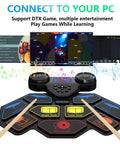 Image of Roll Up Portable Electric Drum Set with MIDI Practice Pad, Bluetooth speakers, and 9 touch pads, connected to PC screen.