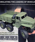 Person holding One Sixteenth Scale 6x6 RC Military Truck Off Road Toy Car 4WD All Terrain Army Transport Vehicle With Real Rubber Tires