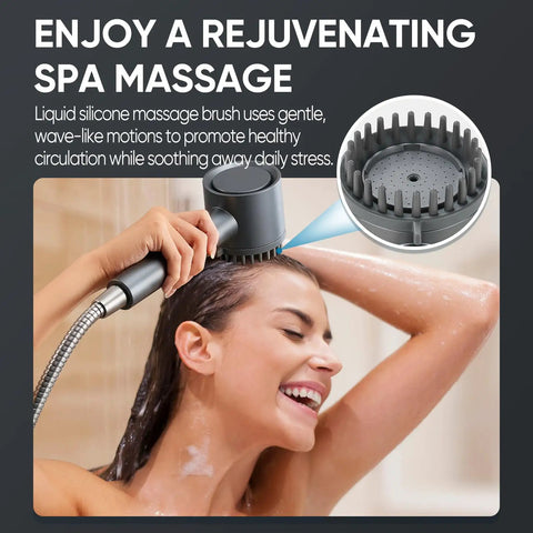 Person using Ion Drops Filtered Shower Head With Handheld, High Pressure Five Spray Modes, Built In Filter Power Wash For Hard Water
