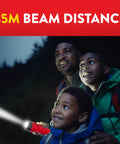 Family using a 3 Pack LED Flashlights For Emergencies And Camping Gear at night, demonstrating 35m beam distance.