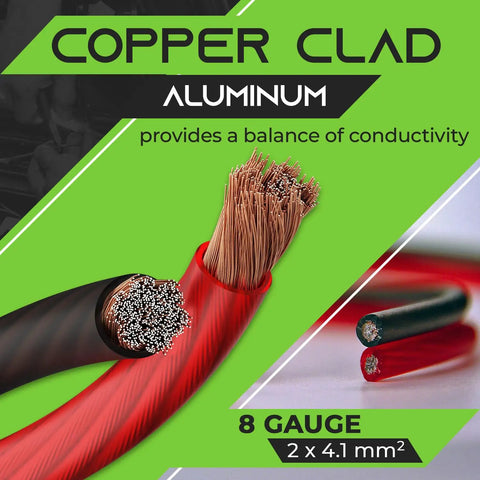 8 Gauge CCA ground wiring kit 25 ft each red and black jacket 3 in 1 ground battery cable with copper clad aluminum details