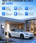 Heavy Duty Level 2 EV Charger With J1772 Adapter And Nema 14 50 Socket Delivers 48 Amps Of Blazing Fast Wall Mount Charging for Tesla in home garage.
