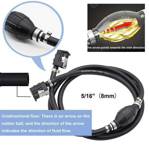 5/16 Inch Six Foot Fuel Line Assembly With Connector And Primer Bulb For Marine Outboard Boats And RVs Rubber Fuel Hose With Premium 304 Stainless Steel Hose Clamps Durable And Easy Install Fuel Line Kit Ready To Go