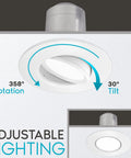 Gimbal LED Recessed Lighting Can Lights 5/6 Inch, adjustable 358° rotation and 30° tilt, 11W equivalent to 90W, wet rated