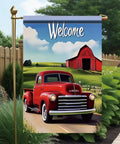 Red Farm Truck Garden Flag 12x18 Inch Double Sided Outdoor Yard Banner Welcome Vintage Pickup With Barn And Countryside Scenery