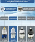Diagram showing Delta Compatible Shower Cartridge Replacement For RP46074 and other models fitment options.
