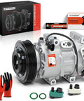 Top Shelf AC Compressor Assembly With Integrated Clutch Precharged PAG46 Lubricant Delivers Plug And Play Cabin Cooling Relief For Hyundai Accent And Kia Rio Rides Featuring Tough Six Groove Pulley with installation tools.