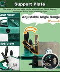 Rock Solid Adjustable Woodworking Tenoning Jig And Table Saw Guide With Zero To 45 Degree Precision Angles showing back and side views of adjustable support plate.