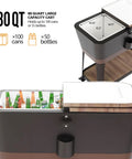 80 Quart Rolling Patio Cooler Cart with Blackboard, built-in bottle opener, drainage, and storage for parties, deck, poolside