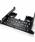 Heavy Duty Double Stack 19 Inch 1U Rackmount Bracket For Mini Pc Server Enclosure, black steel frame, desktop unit compatible.