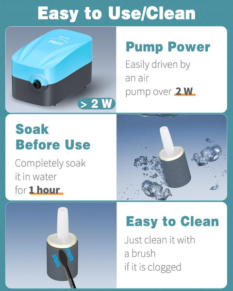 Image showing usage instructions for 0.6 Inch Air Stone Cylinder Diffuser For Nano Pumps And Small Tanks 12 Pack with pump setup.
