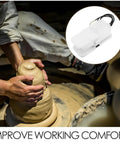 Replacement Foot Pedal For Pottery Wheel With Pro Grade Speed Control next to potter shaping clay on wheel