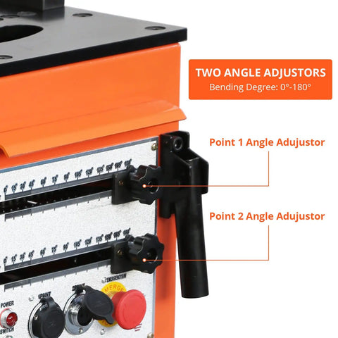 1600W Electric Rebar Bender And Cutter Machine With Pure Copper Motor Bends Steel Rods Up To 25Mm Max Diameter showcasing angle adjustors.